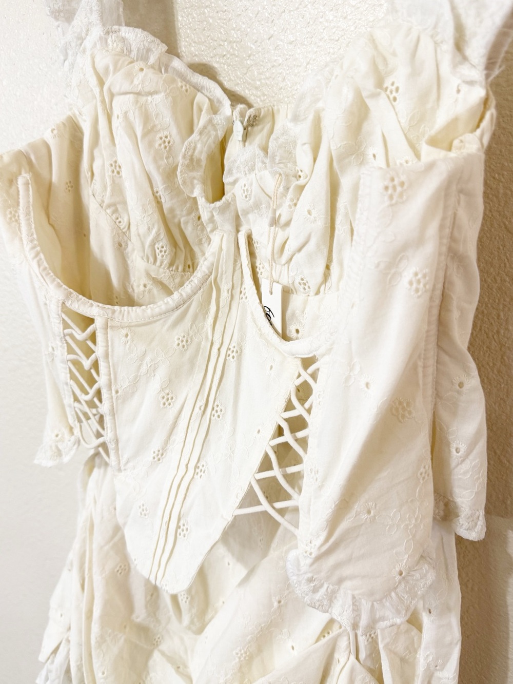 For Love & Lemons Morgan Corset Under Bust Puff Sleeve Mini Dress NEW Size large - Picture 10 of 10